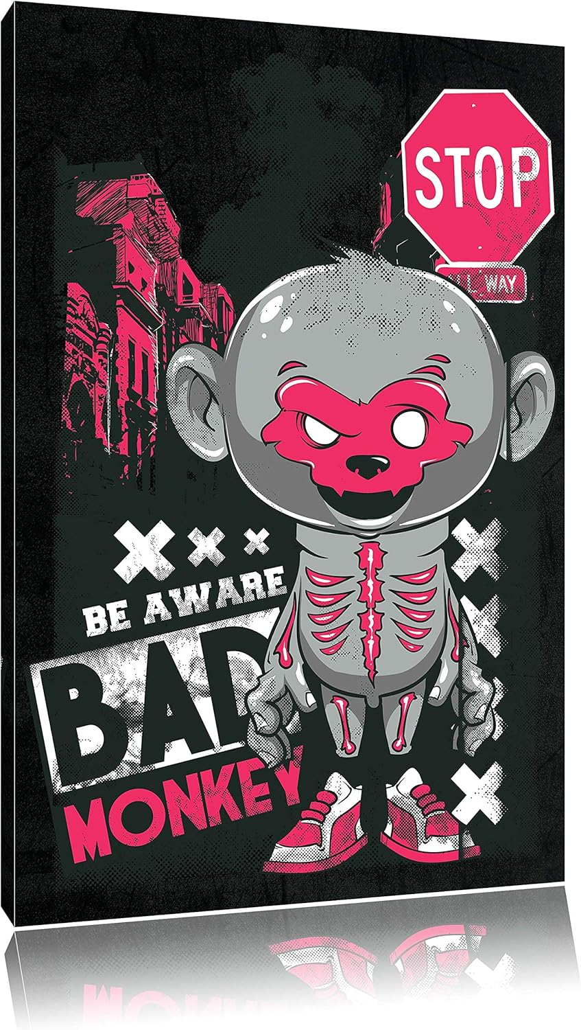 Dark Bad monkey black Bild auf Leinwand, XXL riesige Bilder fertig gerahmt mit Keilrahmen, Kunstdruc
