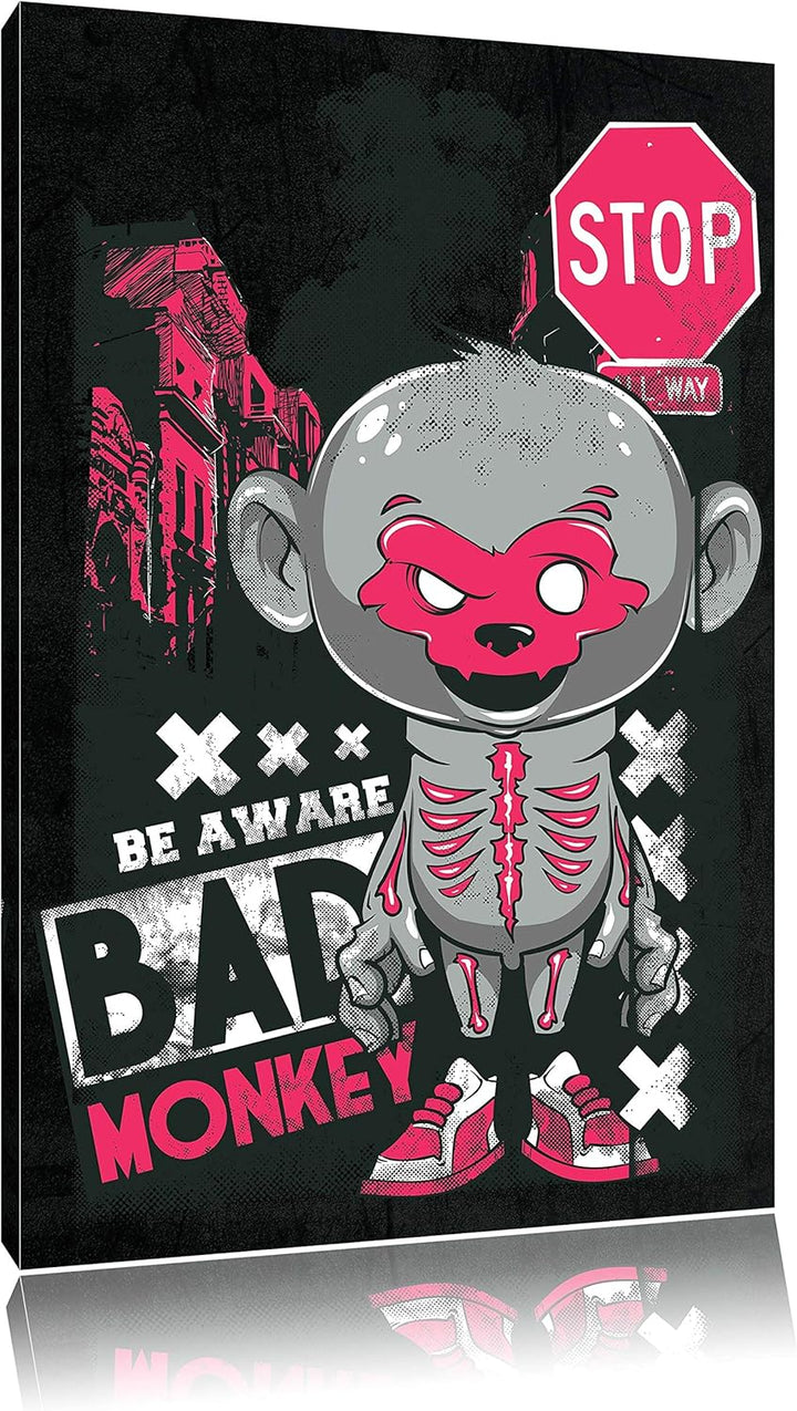 Dark Bad monkey black Bild auf Leinwand, XXL riesige Bilder fertig gerahmt mit Keilrahmen, Kunstdruc