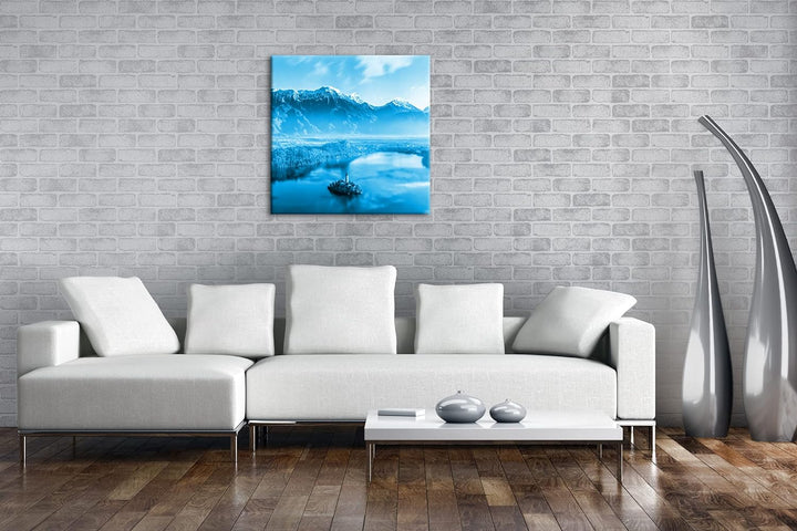 deyoli Bergsee in Slowenien Format: 40x40 Effekt: Monocrome Blau als Leinwand, Motiv fertig gerahmt