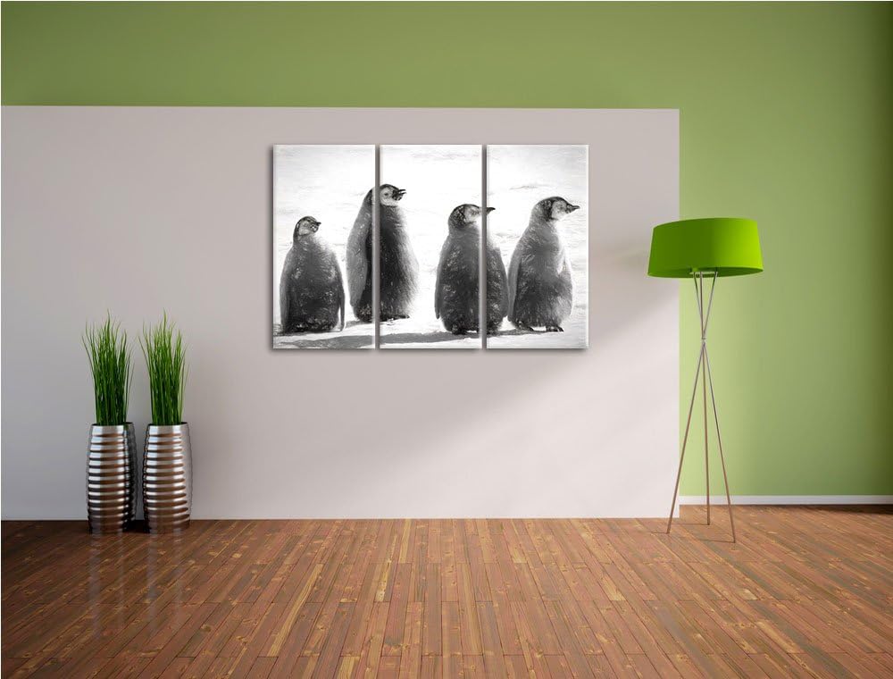 vier Kaiserpinguinküken NewArt 3-Teiler Leinwandbild 120x80 Bild auf Leinwand, XXL riesige Bilder fe