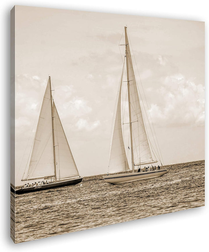Segelboote in der Karibik Format: 60x60 Effekt: Sepia als Leinwandbild, Motiv auf Echtholzrahmen, Ho