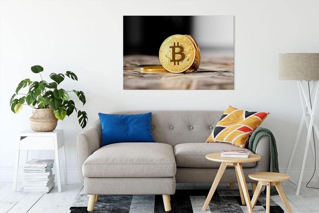 Pixxprint Bitcoins BTC Dollarschein als Leinwandbild | Grösse: 100x70 cm | Wandbild | Kunstdruck | f