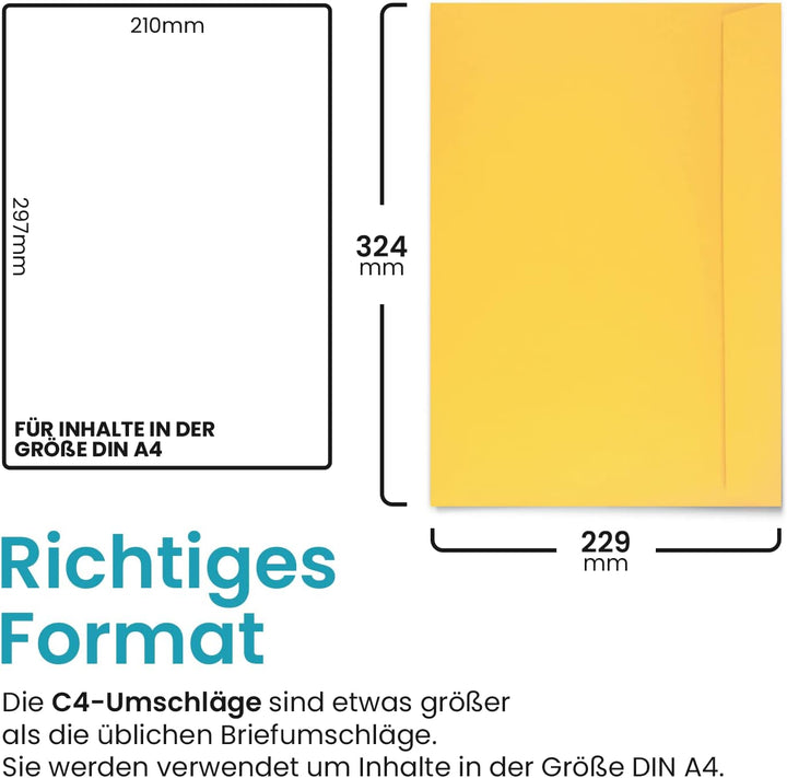 Netuno 200 Papierbriefumschläge gross ohne Fenster Gelb DIN C4 229 x 324 mm 120g Design grosse Umsch