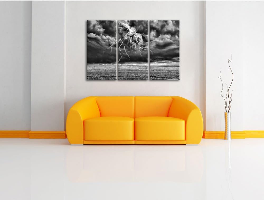 Pixxprint Gewitter über Meer als Leinwandbild/Grösse: 3 Teilig (120x80 cm) cm/Wandbild/Kunstdruck/fe