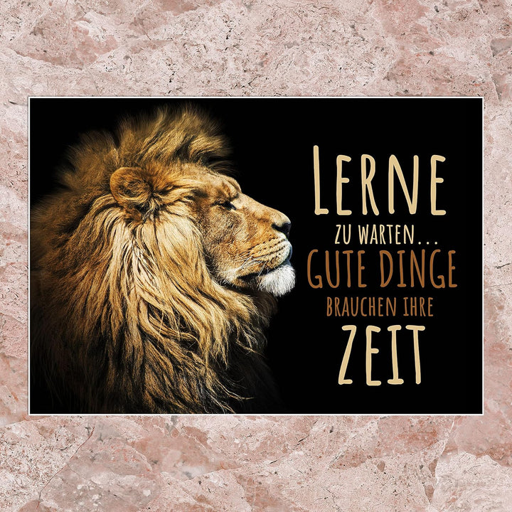 wandmotiv24 Poster als Wanddeko, Grösse 100x70cm, lerne zu warten, Zeit, Löwe, Moderne Wanddeko, Wan