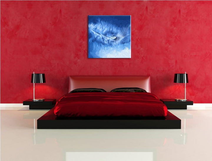 Pixxprint Feder mit Wassertropfen als Leinwandbild | Grösse: 70x70 cm | Wandbild | Kunstdruck | fert
