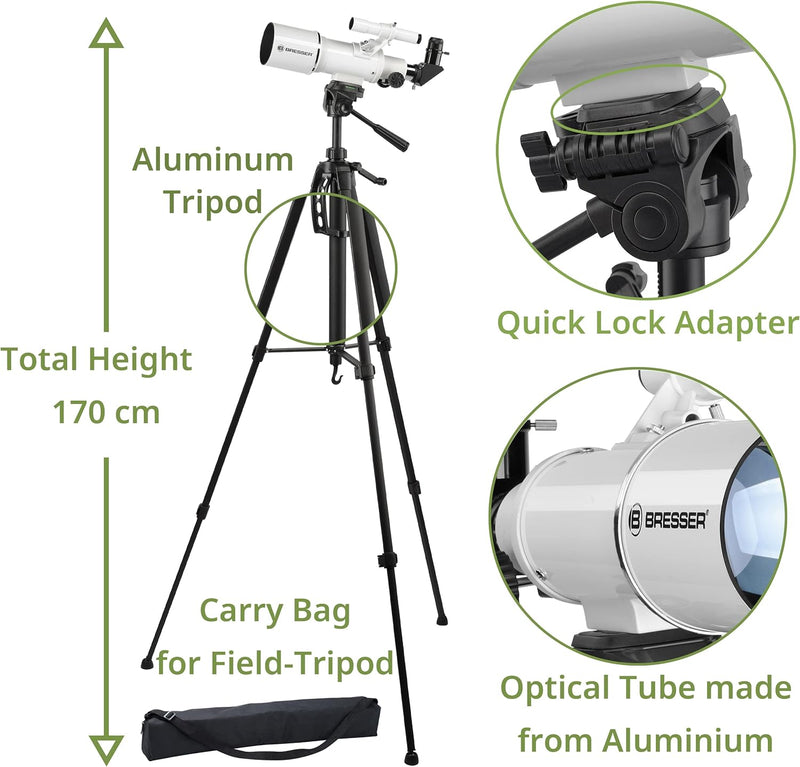 Bresser Refraktor Teleskop Classic 70/350 Starterpaket mit Aluminiumstativ und umfangreichen Zubehör