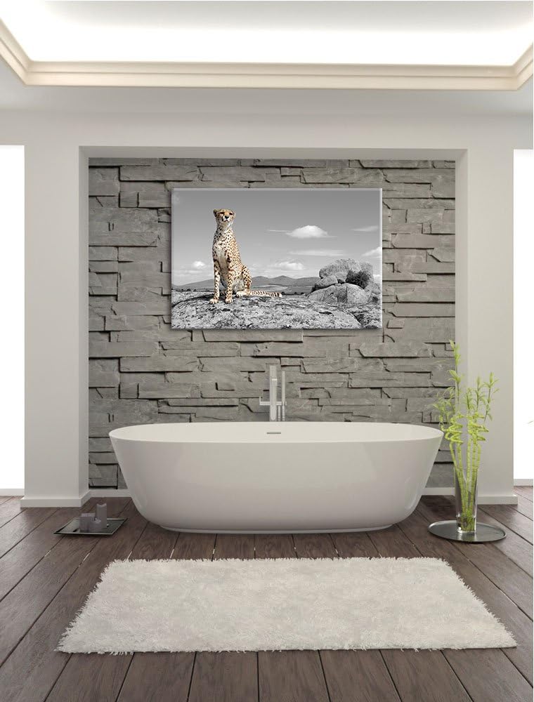 stolzer Gepard schwarz/weiss Format: 100x70 auf Leinwand, XXL riesige Bilder fertig gerahmt mit Keil