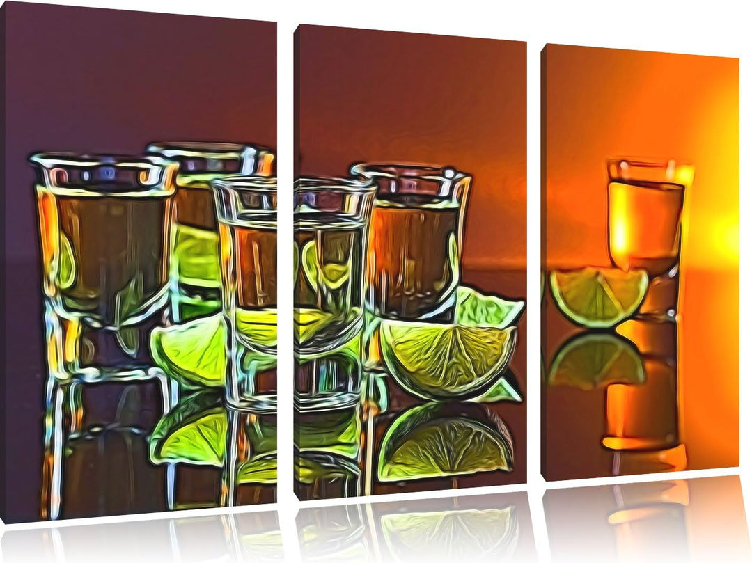 viele Tequila Shots3-Teiler Leinwandbild 120x80 Bild auf Leinwand, XXL riesige Bilder fertig gerahmt