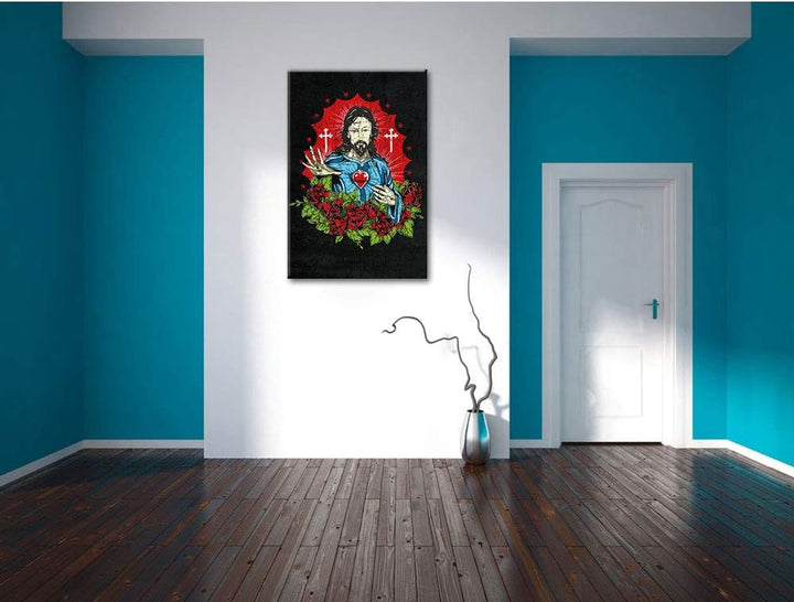 Dark Holy love black Leinwandbild Bild auf Leinwand, XXL riesige Bilder fertig gerahmt mit Keilrahme
