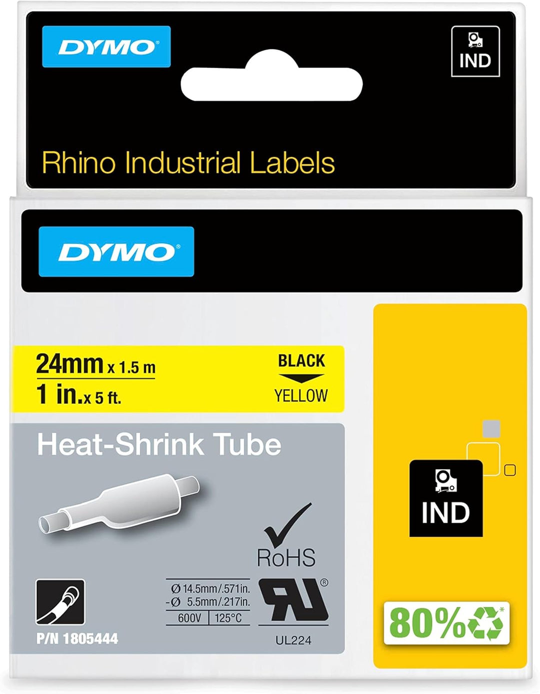 Dymo Rhino Heissschrumpfschlauch IND 24mm x 1,5m schwarz auf gelb 24 mm x 1,5 m schwarz auf gelb, 24