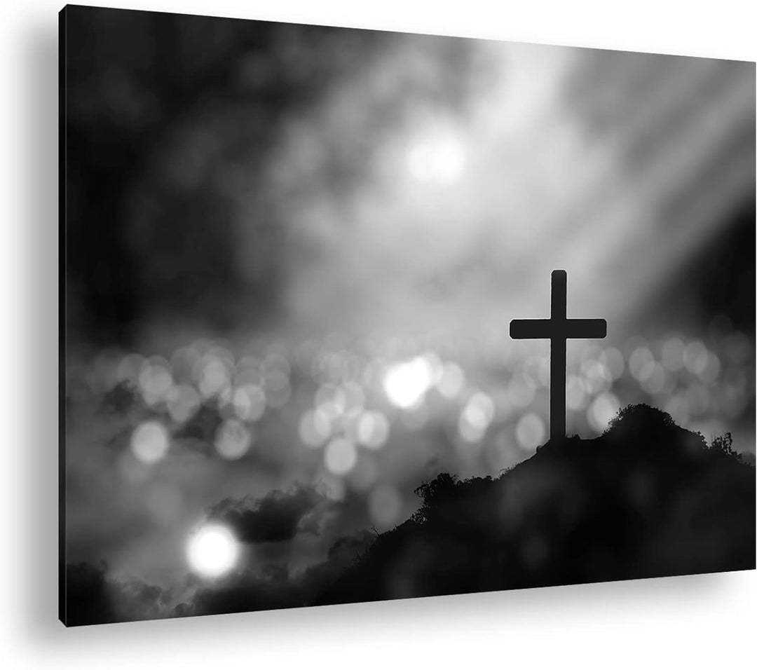 deyoli Christliches Kreuz Effekt: Schwarz&Weiss Format: 80x60 als Leinwandbild, Motiv fertig gerahmt
