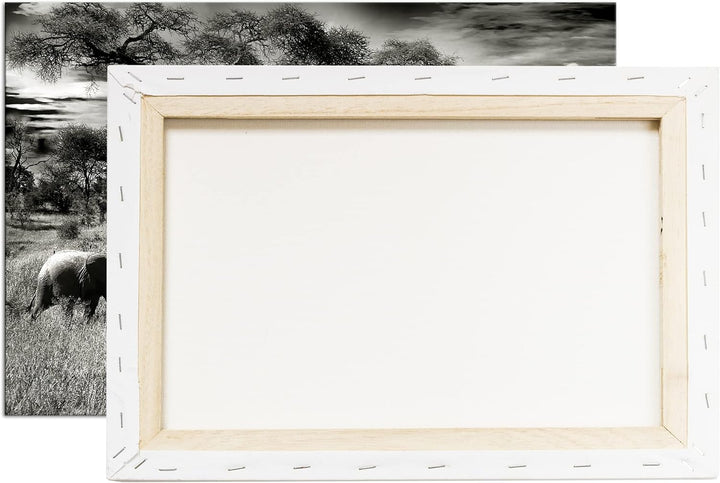 deyoli Elefantenfamilie in der Savanne Format: 80x60 als Leinwand, Motiv fertig gerahmt auf Echtholz