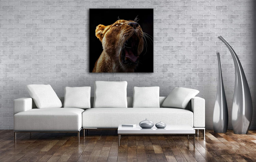 deyoli Dark stolze Löwin Format: 70x70 als Leinwand, Motiv fertig gerahmt auf Echtholzrahmen, Hochwe
