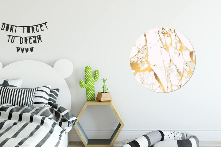 Wandbild Rund Wanddeko Deko Wohnzimmer Bilder 60x60 cm Marmor - Gold - Weiss - Chic 60.00 x 60.00 cm