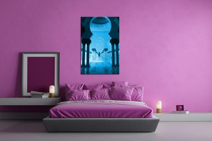 deyoli Inneres einer Moschee in Abu Dhabi Format: 80x60 Effekt: Monocrome Blau als Leinwand, Motiv f