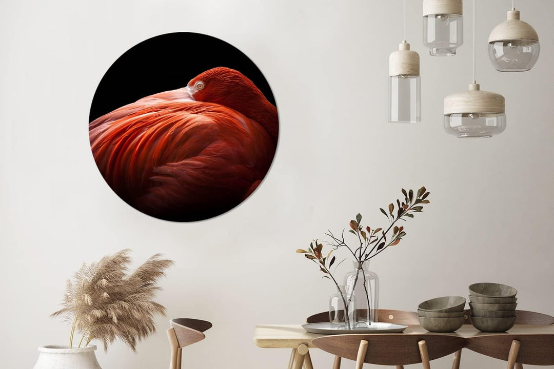 MuchoWow Wandbild Rund Wanddeko Deko Wohnzimmer Bilder 90x90 cm Flamingo - Federn - Rosa, 90x90 cm