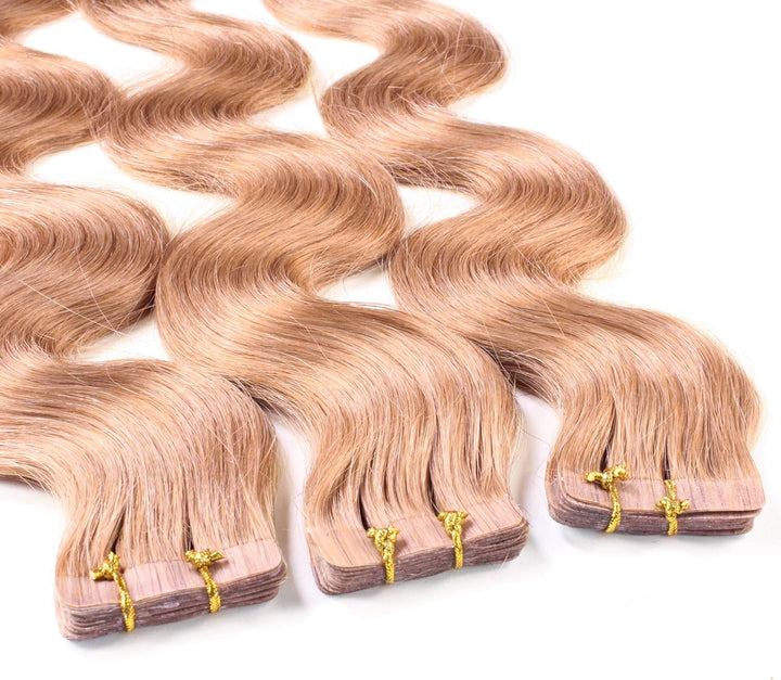hair2heart Tape Extensions Echthaar Gewellt - 30 Tapes 2.5g 60cm 8/01 hellblond natur-asch 30 Strähn