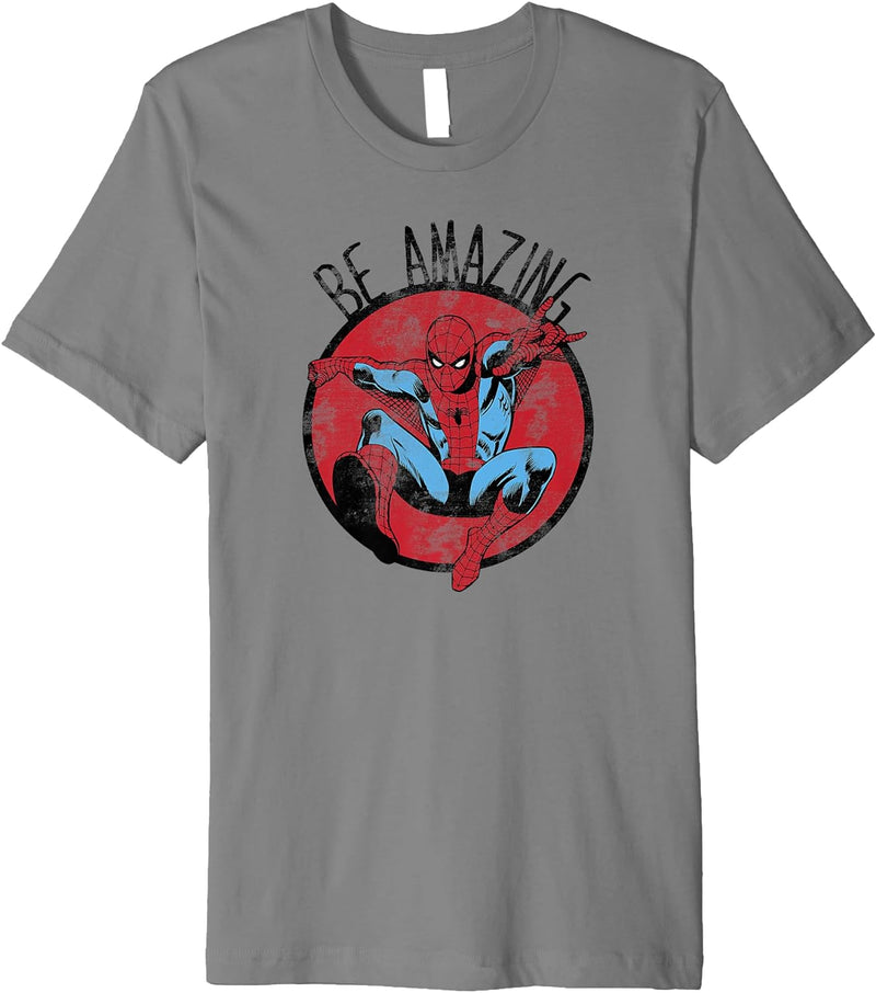 Womens Marvel Spider-Man Be Amazing Distressed Premium T-Shirt Large Heather Grey