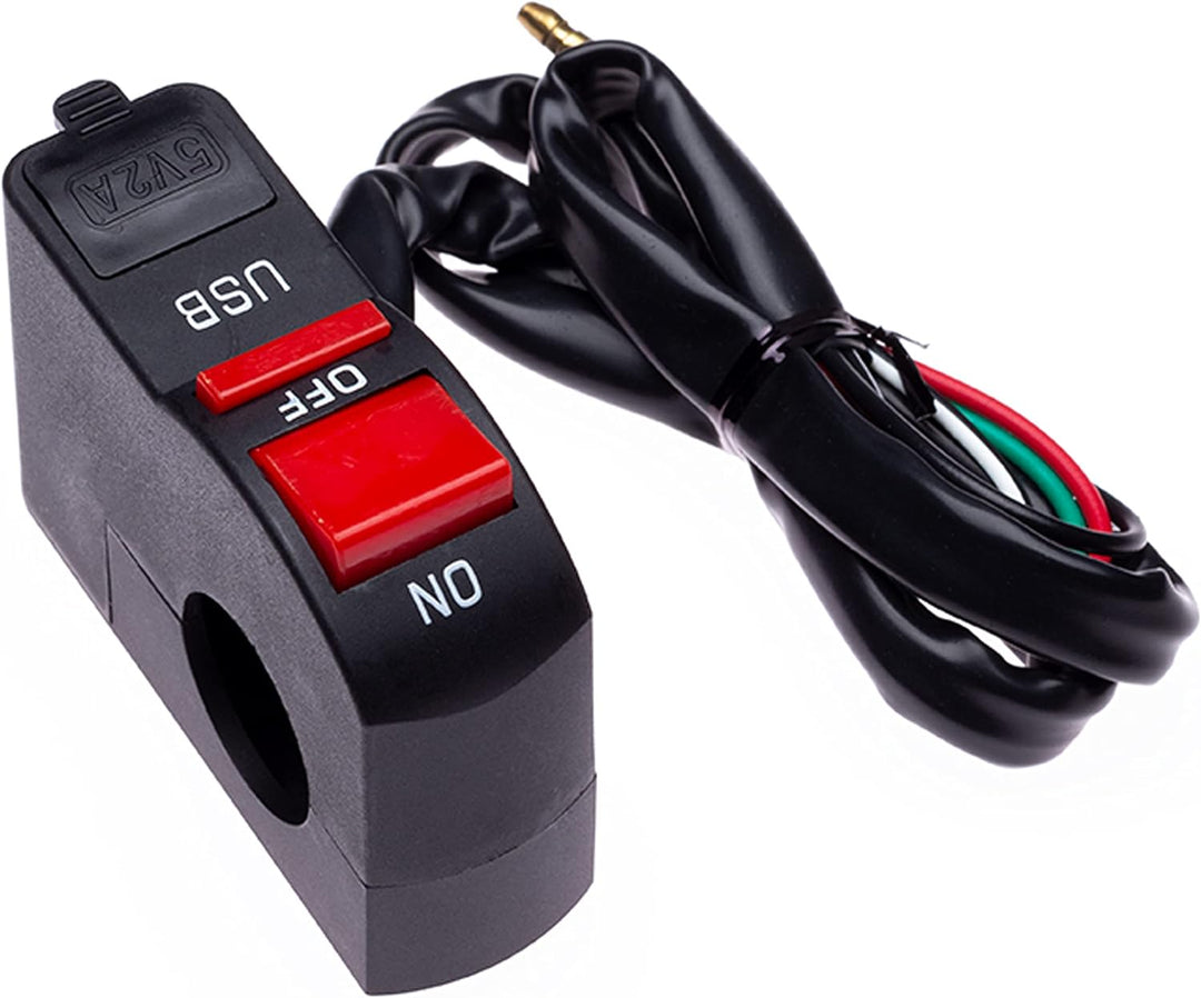 Motorrad Ein-/Aus-Schalter mit USB-Ladeanschluss, Buchse für Handy, Navi, GPS, passend für 22 mm Len
