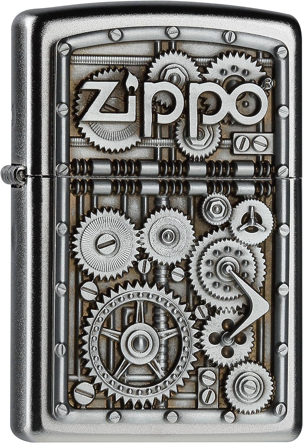 Zippo 2004497 Gear Wheels Feuerzeug, Messing, Edelstahloptik, 1 x 3,5 x 5,5 cm, 1 x 3,5 x 5,5 cm