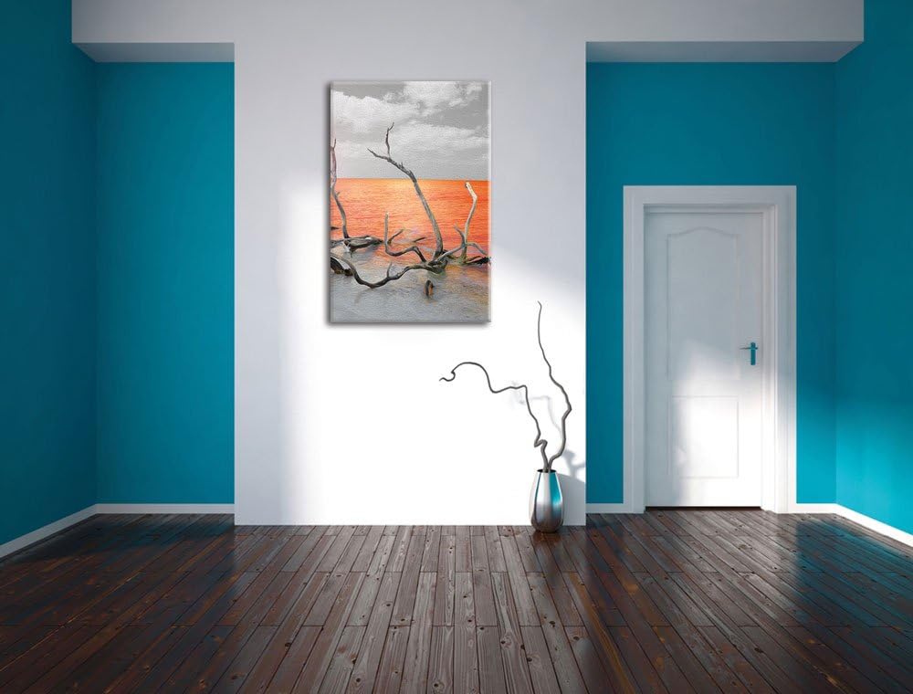 Pixxprint Treibgut am Meer / 100x70cm Leinwandbild bespannt auf Holzrahmen/Wandbild Kunstdruck Dekor