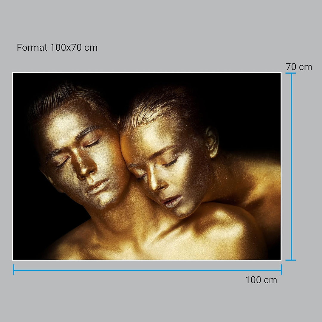 wandmotiv24 Poster als Wanddeko, Grösse 100x70cm, Gold Collection, sinnliches Paar in Gold, Models,