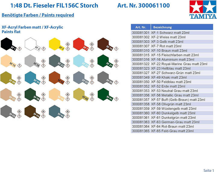 Tamiya 300061100-1:48 WWII Deutsche Fieseler FIL156C Storch