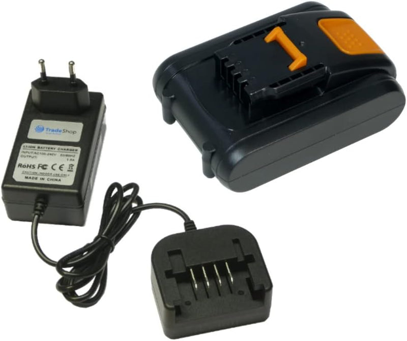 Trade-Shop Ladegerät Netzteil + Li-Ion Akku 20V 5000mAh kompatibel mit Landroid M WR142E M WR143E M