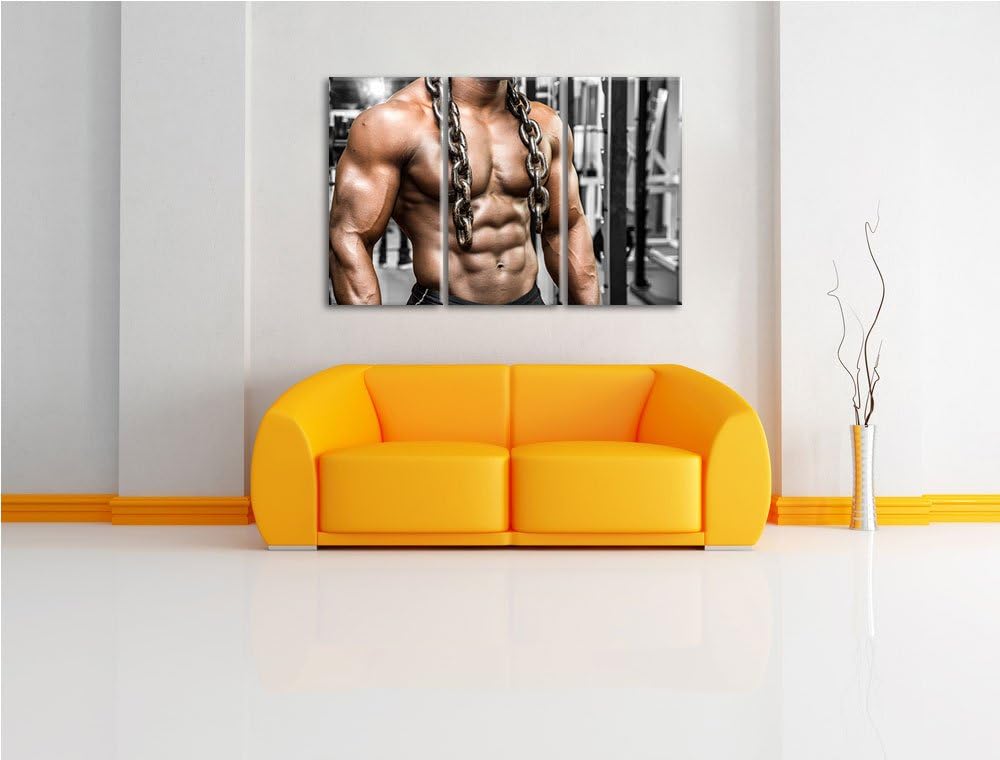 Muskelpaket mit Kette schwarz/weiss 3-Teiler Leinwandbild 120x80 Bild auf Leinwand, XXL riesige Bild