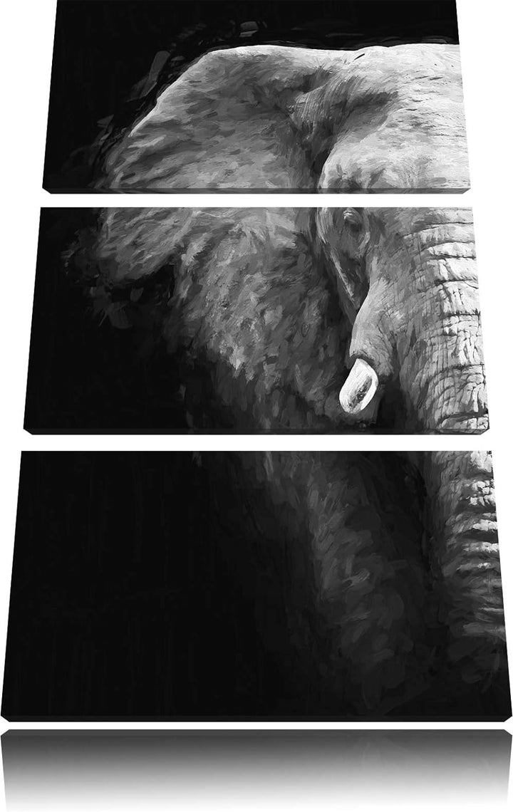 Dark Elefant Porträt Spezial 3-Teiler Leinwandbild 120x80 Bild auf Leinwand, XXL riesige Bilder fert