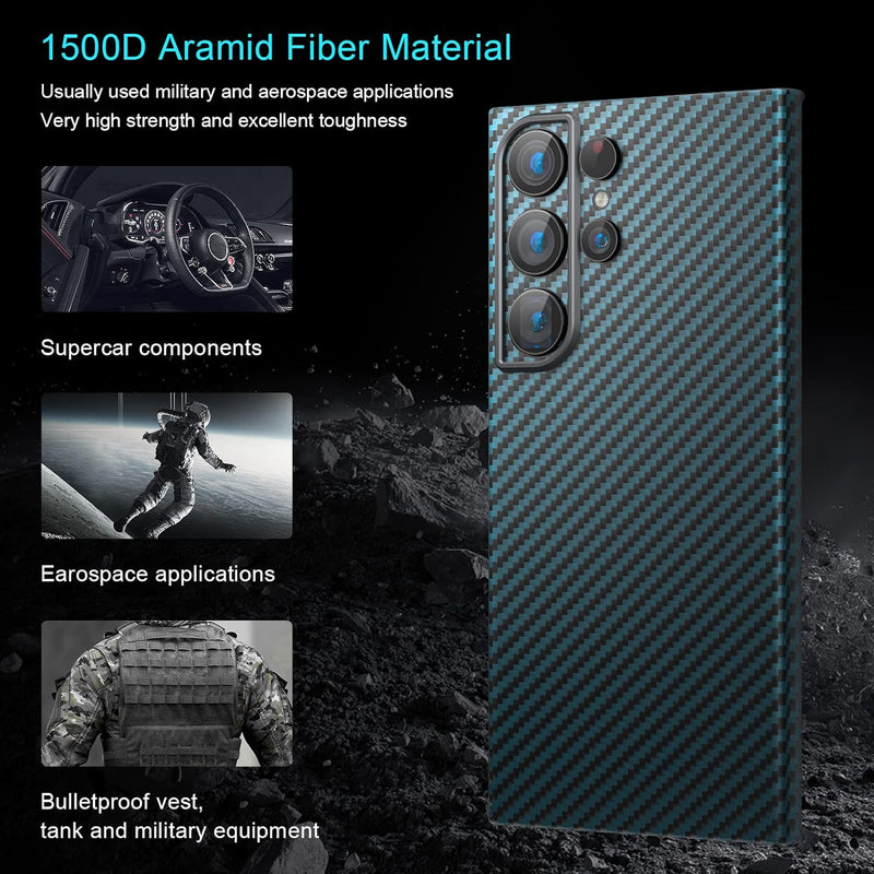 memumi Magnetische Carbon Hülle für Galaxy S23 Ultra,Ultradünne Handyhülle, Hülle aus echter Aramidf