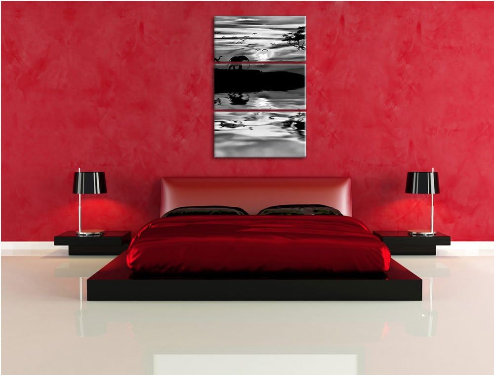 Pixxprint Elefanten in Afrikanischer Steppe als Leinwandbild/Grösse: 3 Teilig (120x80) cm/Wandbild/K