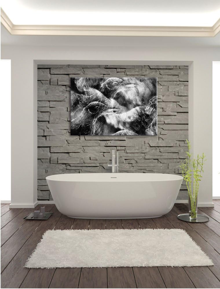 Pixxprint Vogel Phönix Collage Kunst B&W als Leinwandbild/Grösse: 100x70 cm/Wandbild/Kunstdruck/fert