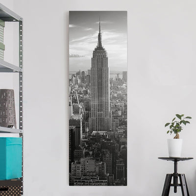 Bilderwelten Leinwandbild Schwarz-Weiss - Manhattan Skyline - Panoramabild Hoch, 90cm x 30cm, 90cm x