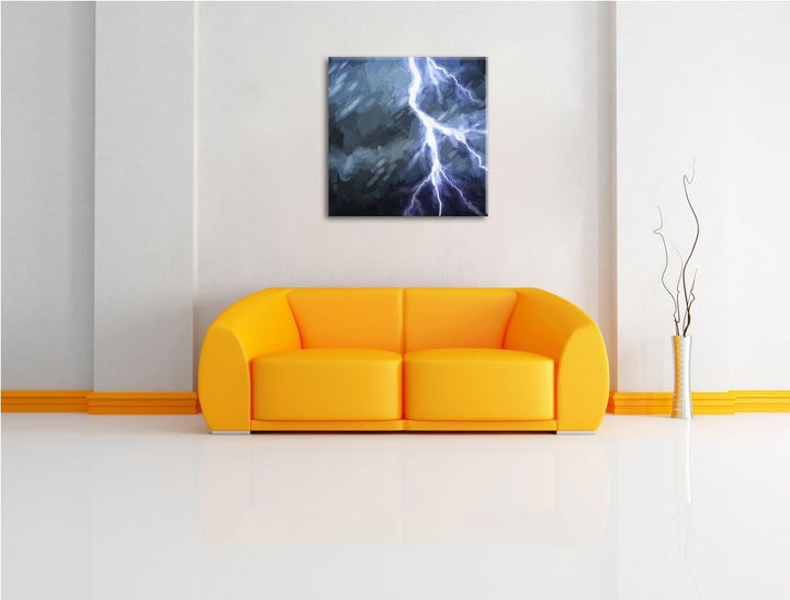 Blitze in Dunkelheit, Format: 70x70 auf Leinwand, XXL riesige Bilder fertig gerahmt mit Keilrahmen,