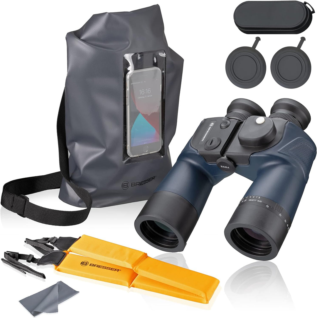 Bresser Fernglas 7x50 BinoSail für Segler, wasserdicht, mit Kompass und Strichplatte zur Entfernungs