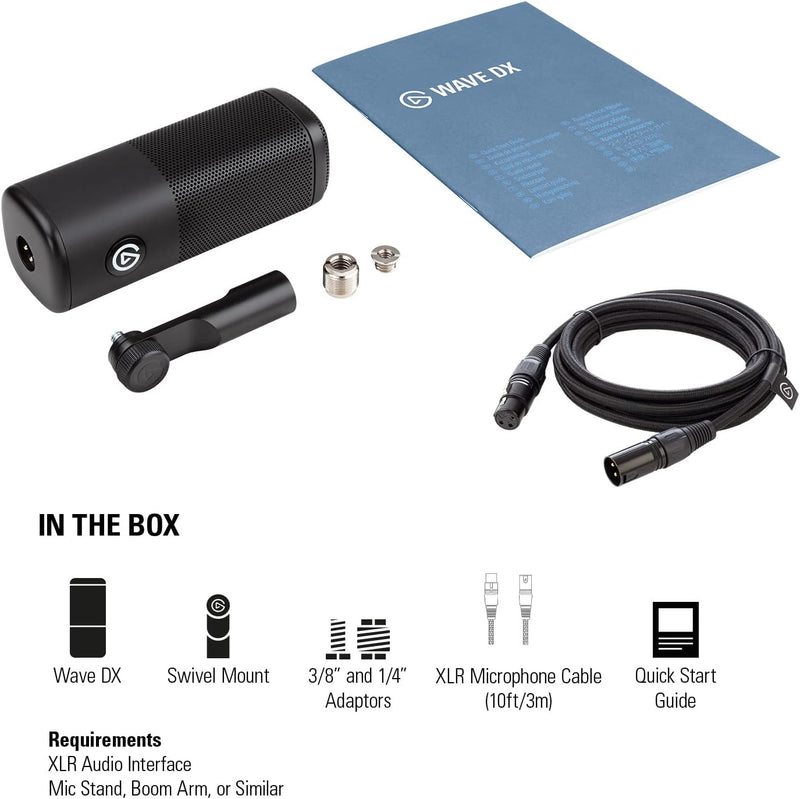 Elgato Wave DX mit Kabel - Dynamisches XLR-Mikro mit 3m XLR Kabel, unterdrückt Hintergrundgeräusche,
