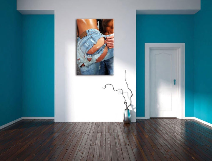 Sexy Pärchen Jeans, Format: 100x70 auf Leinwand, XXL riesige Bilder fertig gerahmt mit Keilrahmen, K
