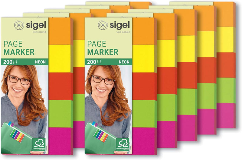 SIGEL HN650/10 Haftmarker Neon aus Papier, 5 Farben, 10 Stück á 200 Streifen im Format 20 x 50 mm, 1