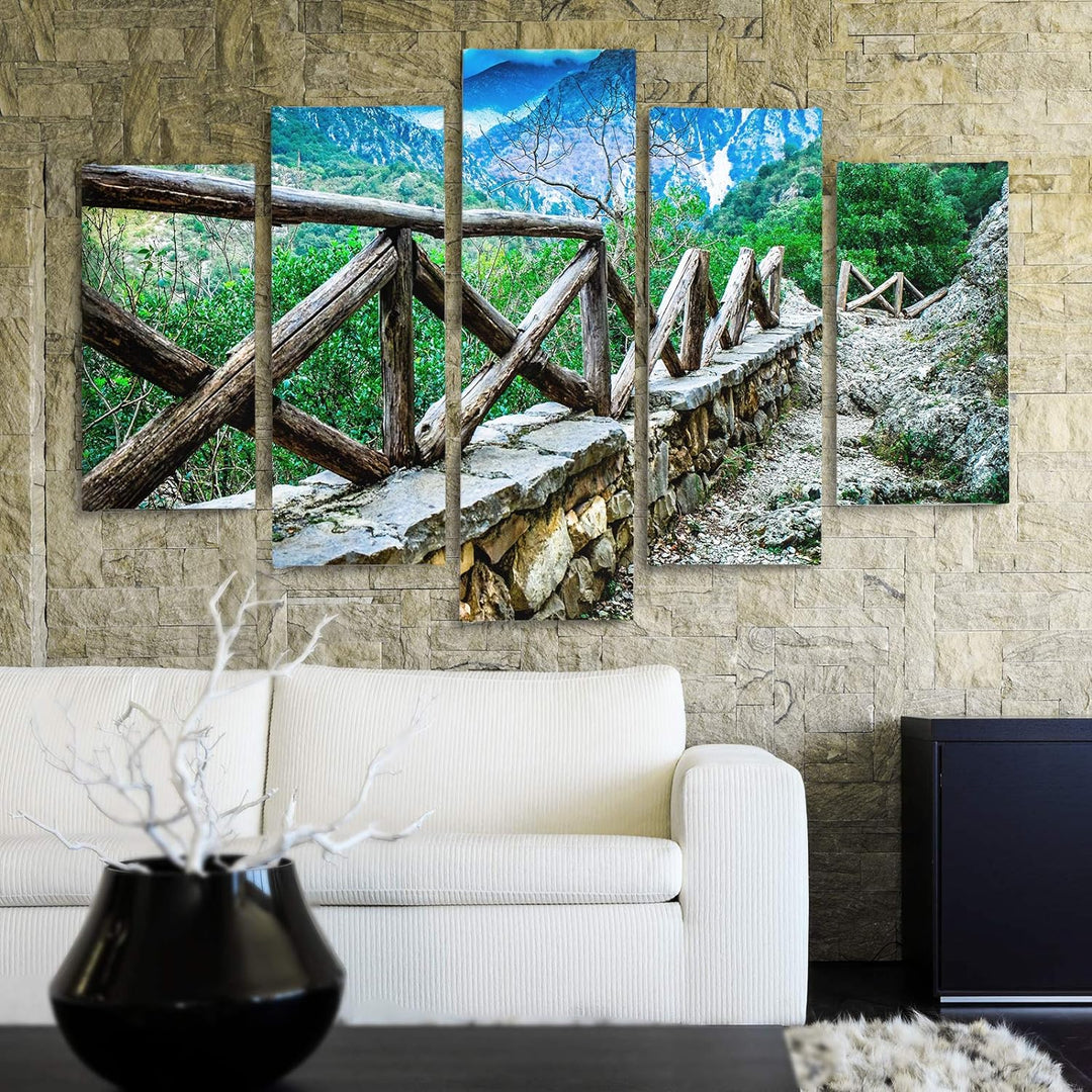 Bilder 5 Teilig Landschaft Deco Panel Kunst Natur Berge Wanderweg grün 100x70 cm Deco panel 100x70 c