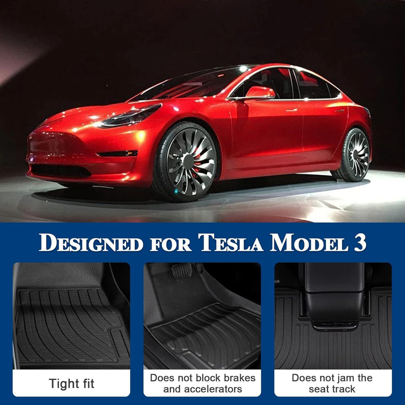 RUIYA Tesla Model 3 Fussmatten 2017-2023 Tesla Model 3 Zubehör Allwettermatten Model 3 Auto Bodenmat