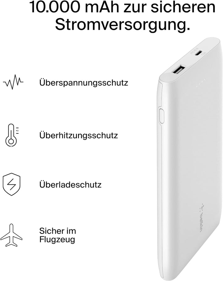 Belkin 10.000 mAh Powerbank, USB-C Power Delivery, tragbares Schnellladegerät mit 18 W- USB-C- und 1