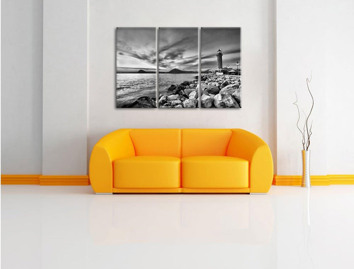 Pixxprint Leuchtturm bei Ebbe als Leinwandbild/Grösse: 3 Teilig (120x80) cm/Wandbild/Kunstdruck/fert