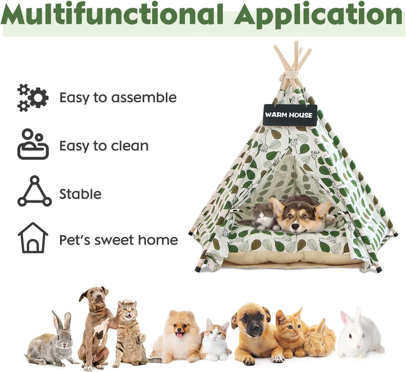 Tipi Zelt fur Hunde und Katzen,Pet Tipi Hunde-Katzenbett mit Kissen, Luxery Hundezelte Hundehöhle un