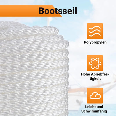 CarBole Tauwerk für Boote,Bootsseil,Nylon Seil,1/2"x300' (12mm*91m),Dock Line Rope 12mm 2653KG (5850