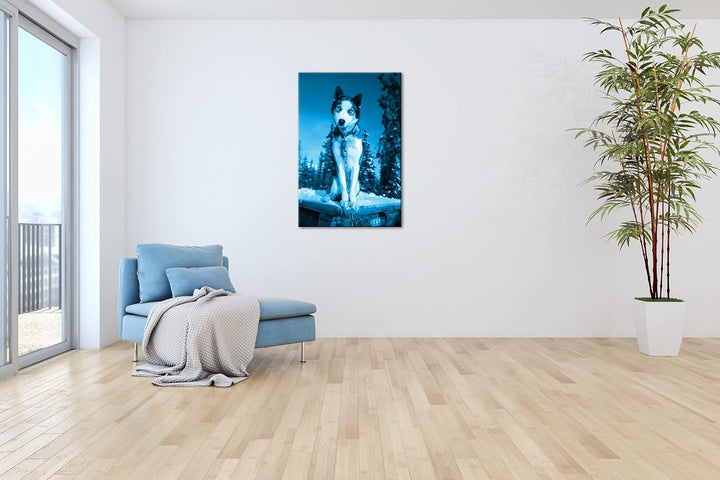deyoli knuffiger Husky Format 80x60 Effekt: Monocrome Blau als Leinwandbild, Motiv fertig gerahmt au