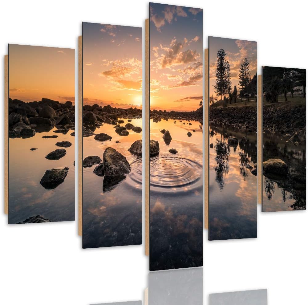 Feeby Wandbild Sonnenuntergang 150x100 cm Deco Panel 5 Teilig XXL Kunstdruck orange Deco Panel XXL 1