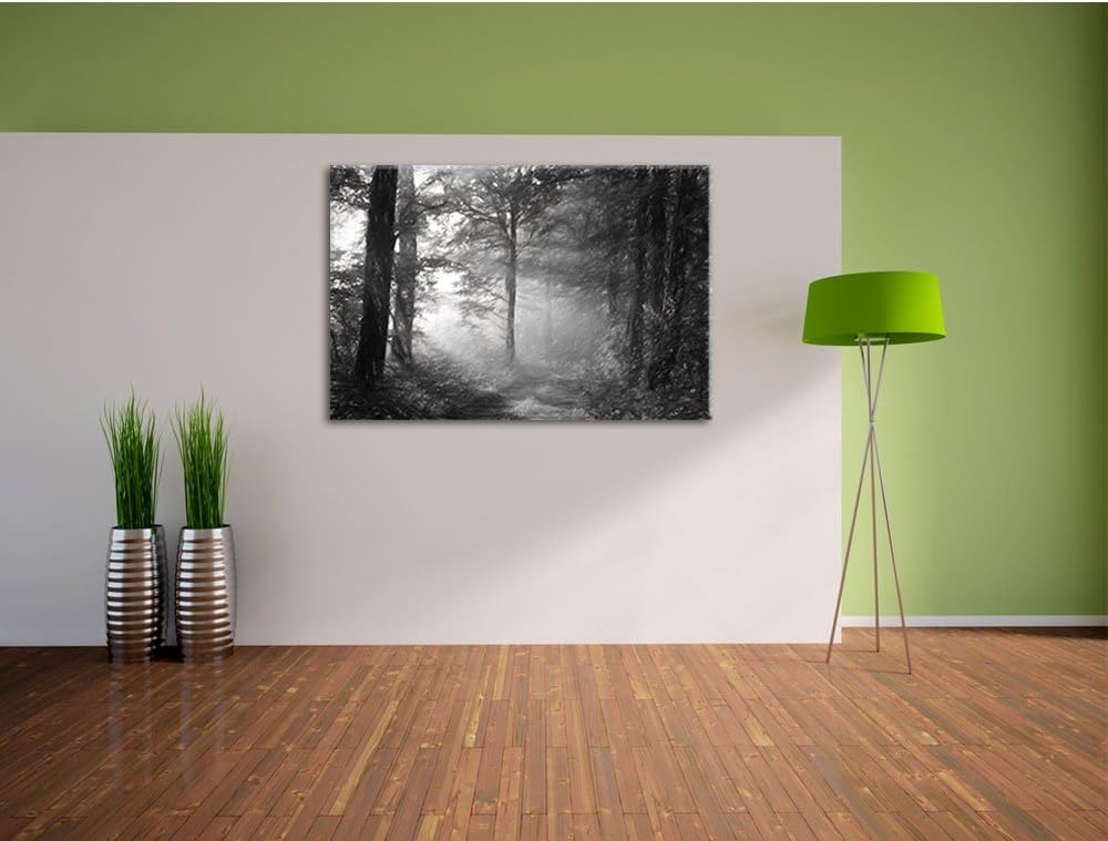 Waldweg Kohle Effekt, Format: 100x70 auf Leinwand, XXL riesige Bilder fertig gerahmt mit Keilrahmen,