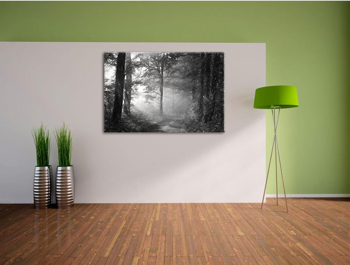 Waldweg Kohle Effekt, Format: 100x70 auf Leinwand, XXL riesige Bilder fertig gerahmt mit Keilrahmen,